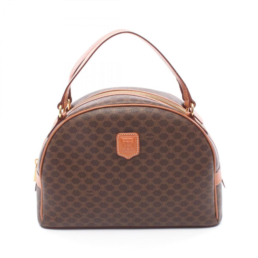 Celine Macadam Handbag Canvas Leather Brown